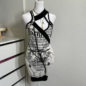 Black and white newspaper print SALVAGE dress - Y2K/GRUNGE